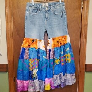 New We The Free Multicolor Upcycled Saree Patchwork Flare Jeans- 28